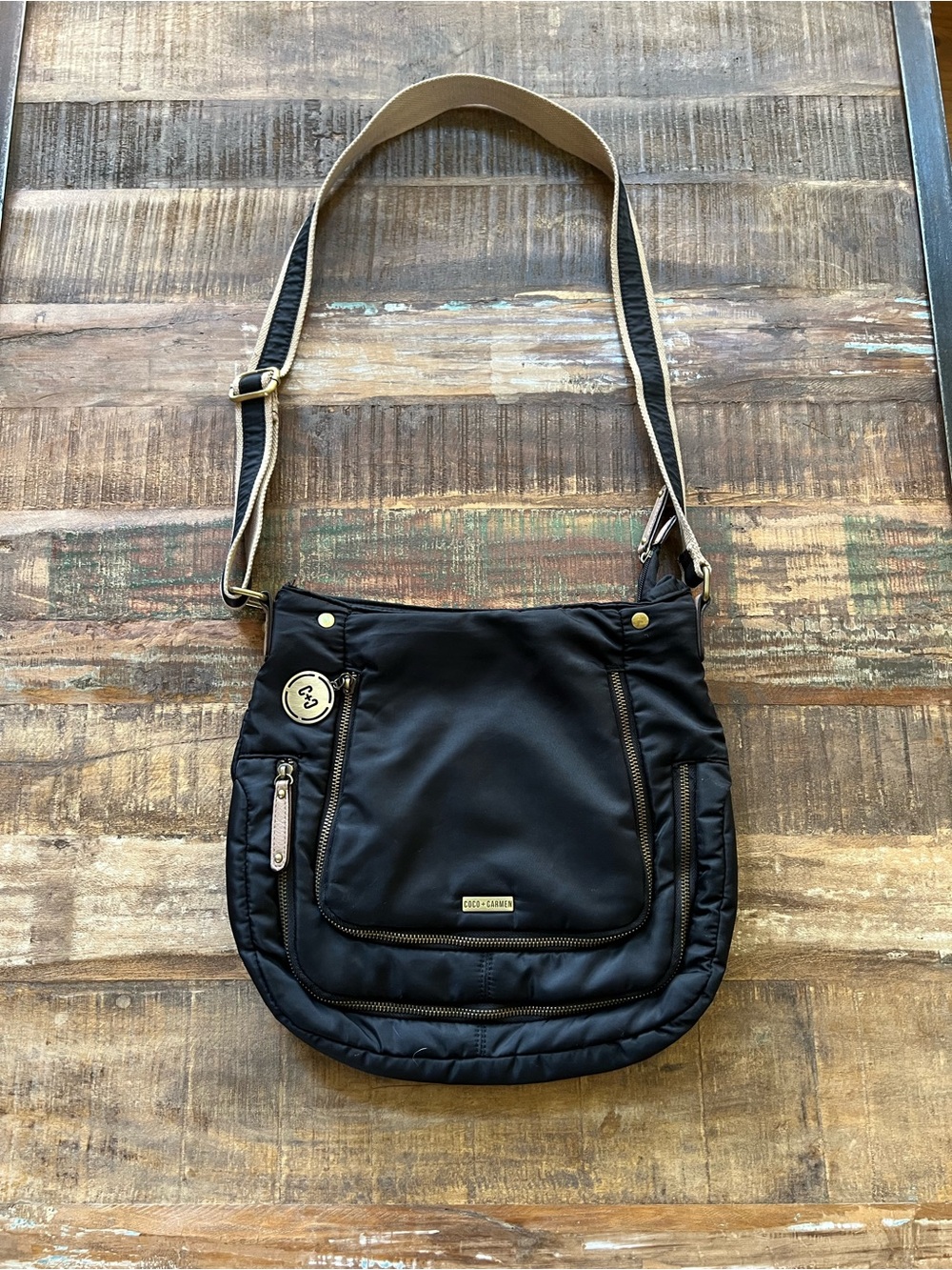 Coco + Carmen Black Crossbody Bag with Gold-Tone Accents